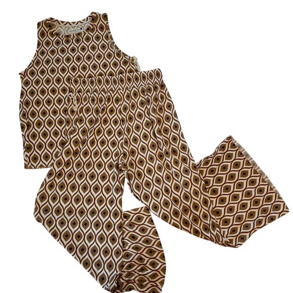 NWOT Jackson Rowe Set Jasmine Wide Leg Pant and Top Evil Eye Tan Resort Festival - Picture 3 of 16